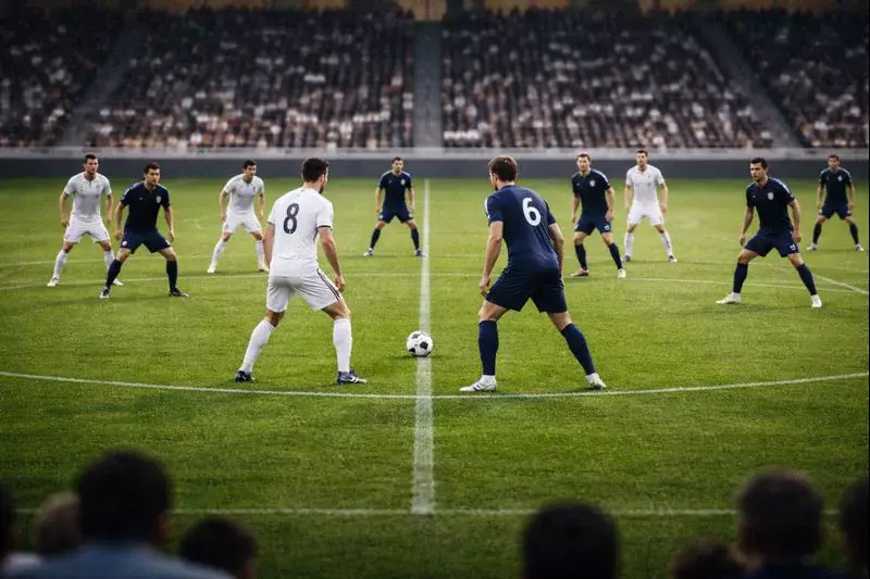 Due squadre di calcio in campo che rappresentano partita equilibrata
