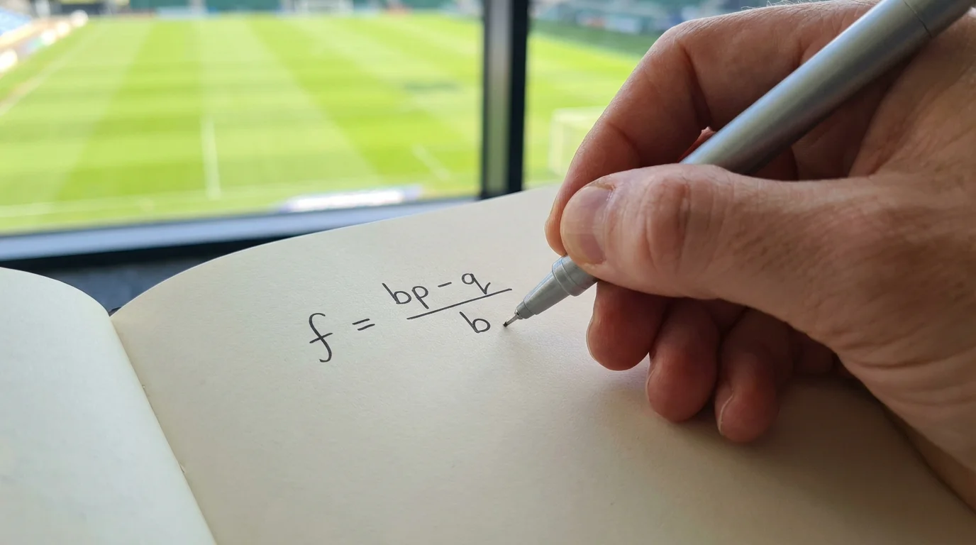 Primo piano di una mano che scrive una formula su un foglio bianco con sfondo di stadio sfocato
