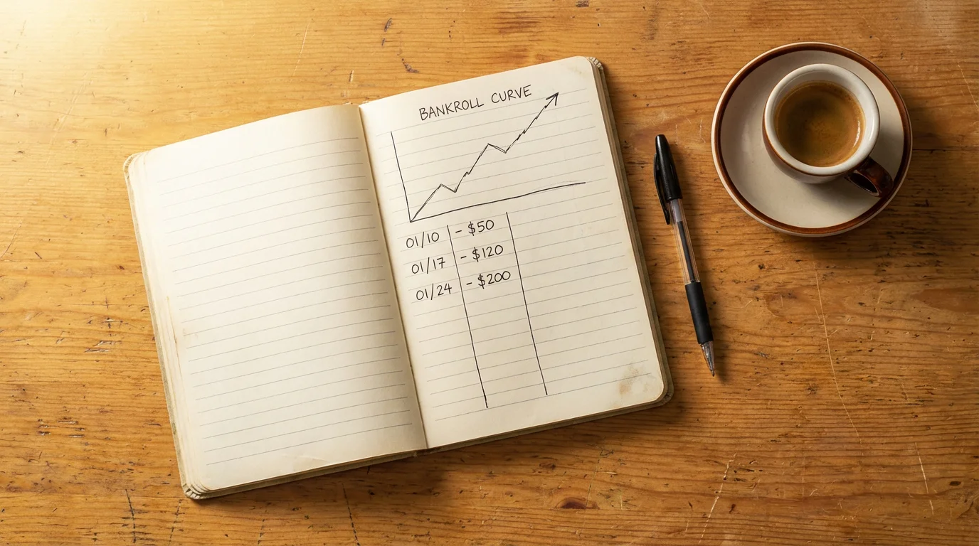 Quaderno aperto con grafici a mano e appunti di gestione del budget su scrivania in legno