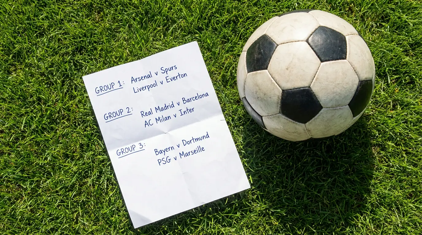 Foglio con combinazioni di scommesse accanto a un pallone da calcio su erba verde