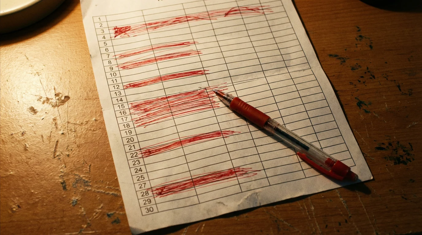 Foglio con una griglia di combinazioni dove alcune righe sono barrate con penna rossa